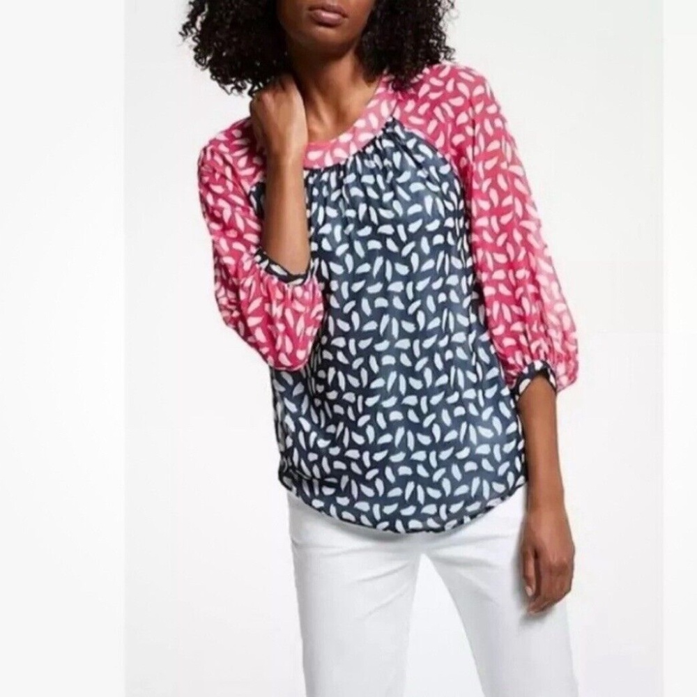 Boden Sylvie Balloon Sleeve Blouse US 6 UK 10 Blue‎ Pink